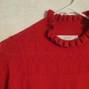 LOFT Women's Vibrant Red Ruffled Turtleneck Sweater DRESS